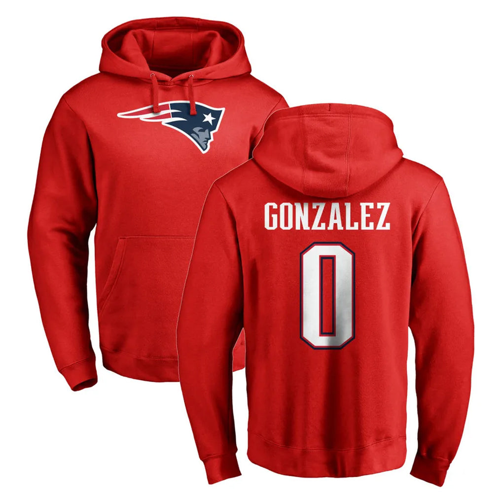 Parkc NE.Patriots #0 Christian Gonzalez Player Red LOGO Pullover Hoodies Home Game Stitched Jerseys