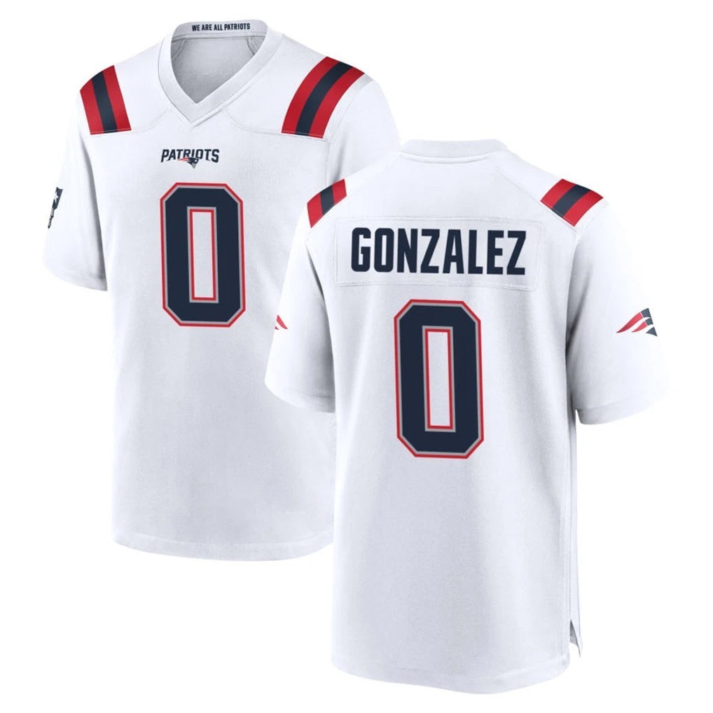 Parkc NE.Patriots #0 Christian Gonzalez Player White Home Game Stitched Jerseys