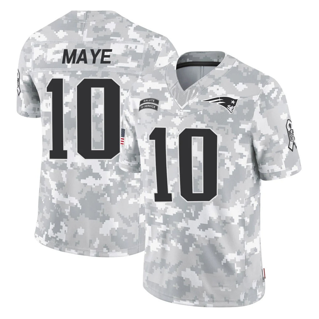 Parkc NE.Patriots #10 Drake Maye Player Arctic Camo Salute To Service Limited Game Stitched Jerseys