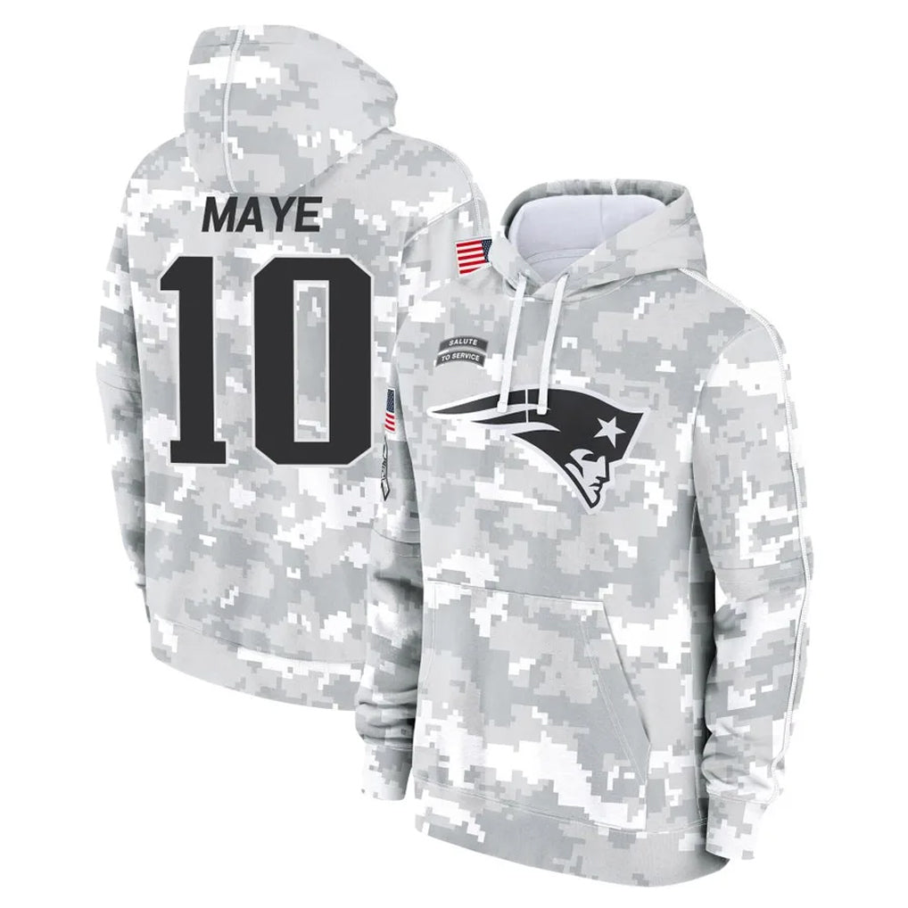 Parkc NE.Patriots #10 Drake Maye Player Arctic Camo Salute to Service Pullover Hoodies Limited Game Stitched Jerseys
