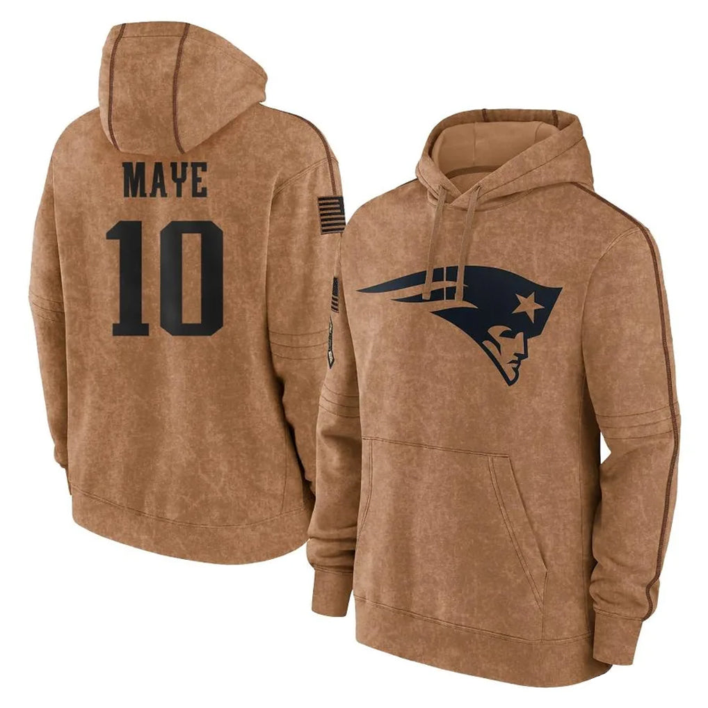 Parkc NE.Patriots #10 Drake Maye Player Brown Salute to Service Pullover Hoodies Limited Game Stitched Jerseys