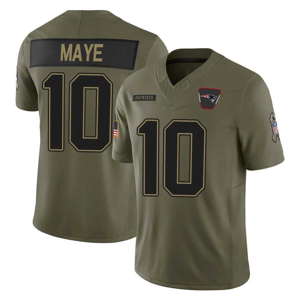 Parkc NE.Patriots #10 Drake Maye Player Olive 2025 Salute To Service Limited Stitched Jerseys