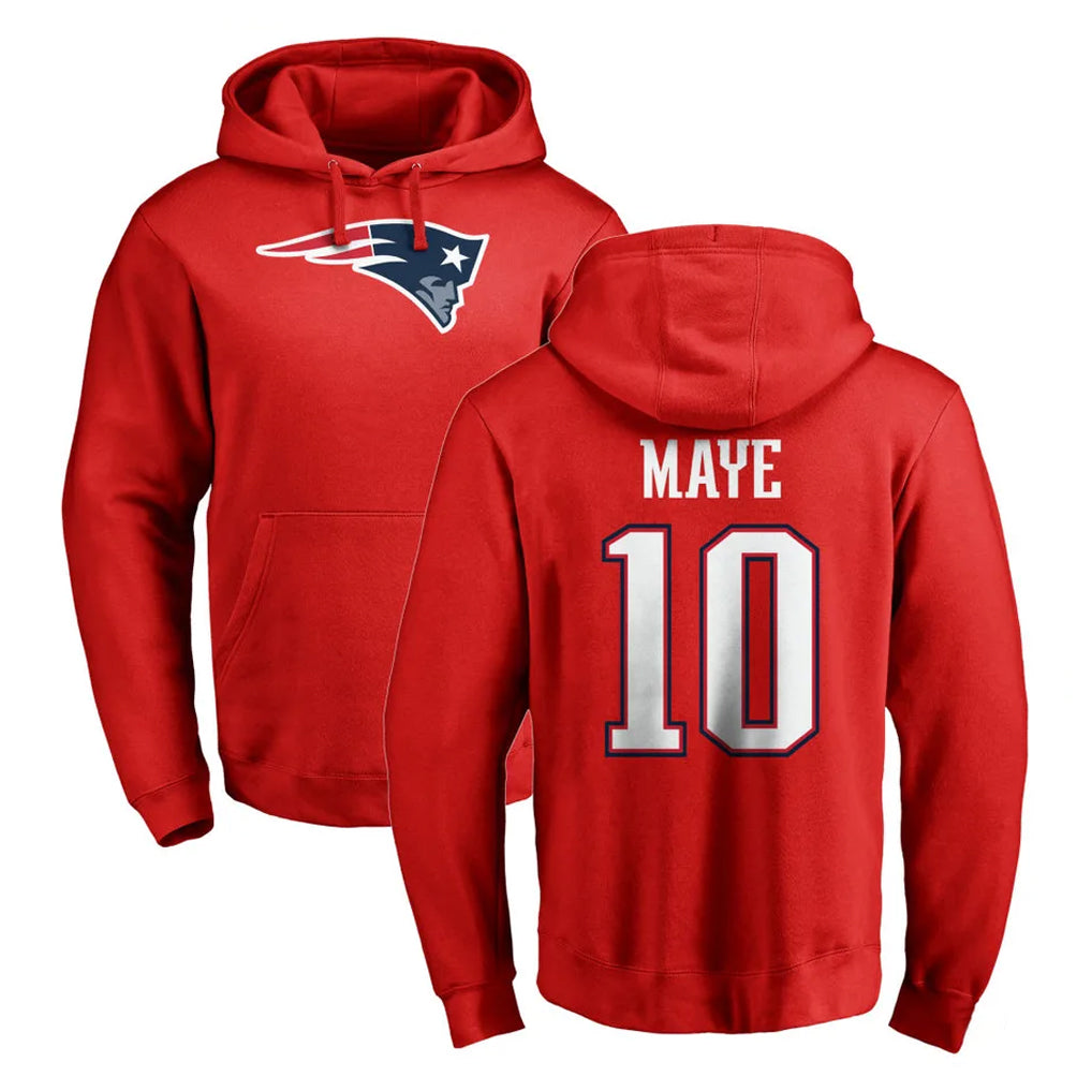 Parkc NE.Patriots #10 Drake Maye Player Red LOGO Pullover Hoodies Home Game Stitched Jerseys