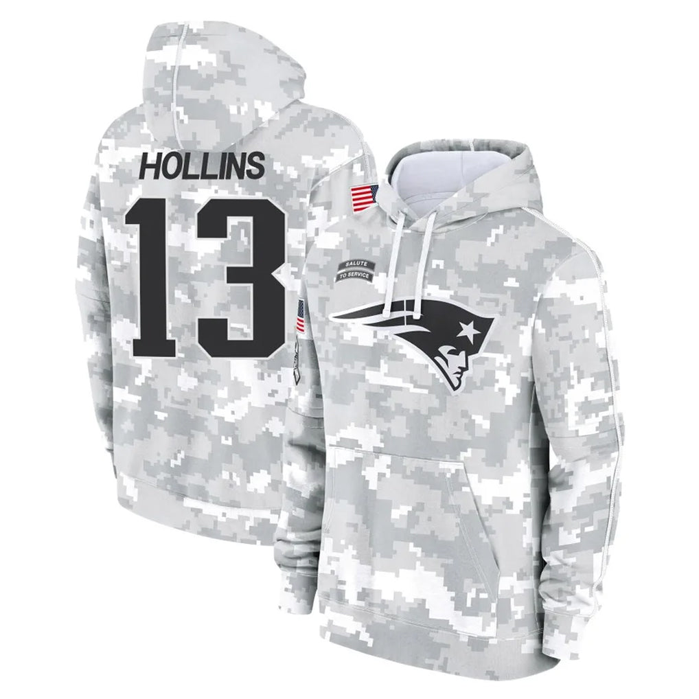 Parkc NE.Patriots #13 Mack Hollins Player Arctic Camo Salute to Service Pullover Hoodies Limited Game Stitched Jerseys