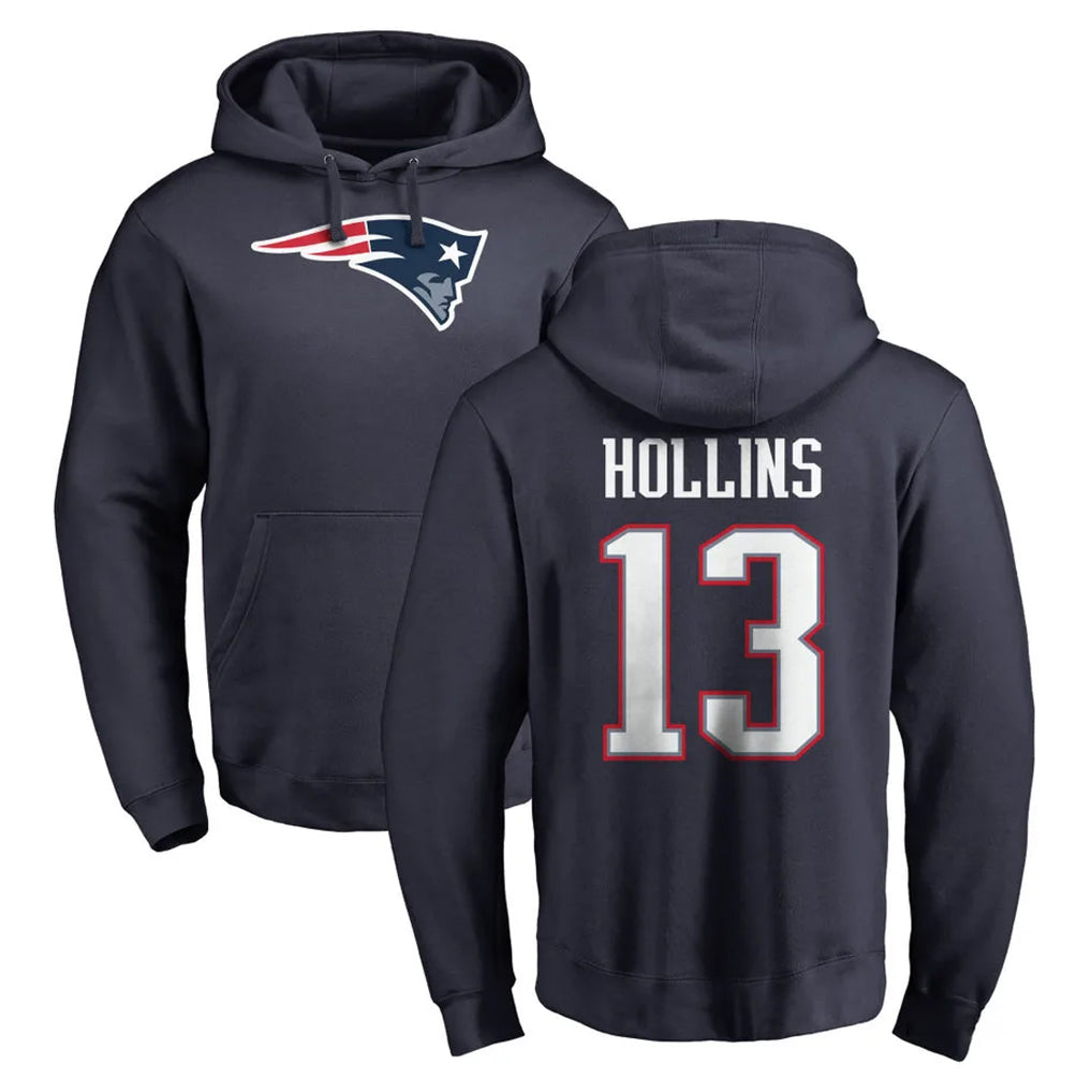 Parkc NE.Patriots #13 Mack Hollins Player Navy LOGO Pullover Hoodies Home Game Stitched Jerseys