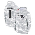 Parkc NE.Patriots #1 A.J. Brown Player Arctic Camo Salute to Service Pullover Hoodies Limited Game Stitched Jerseys