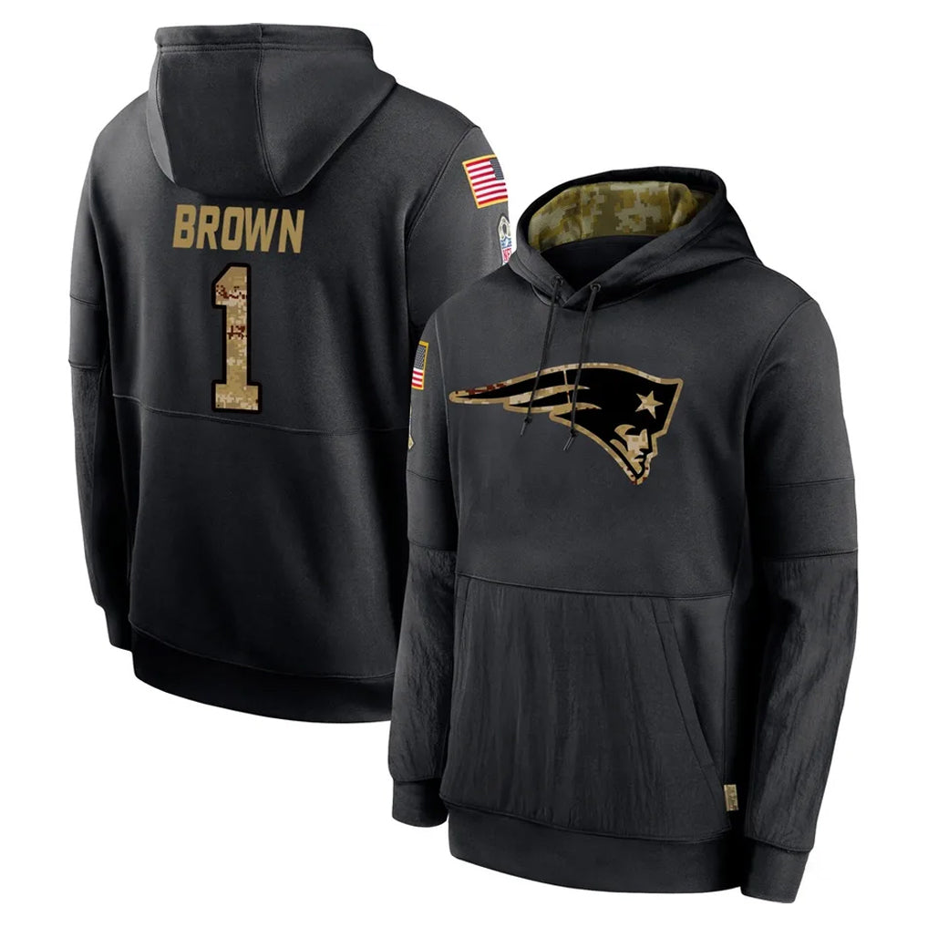 Parkc NE.Patriots #1 A.J. Brown Player Black Salute to Service Hoodies Limited Game Stitched Jerseys
