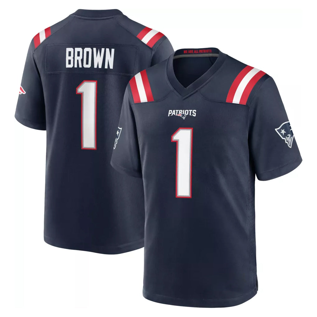 Parkc NE.Patriots #1 A.J. Brown Player Navy Home Game Stitched Jerseys