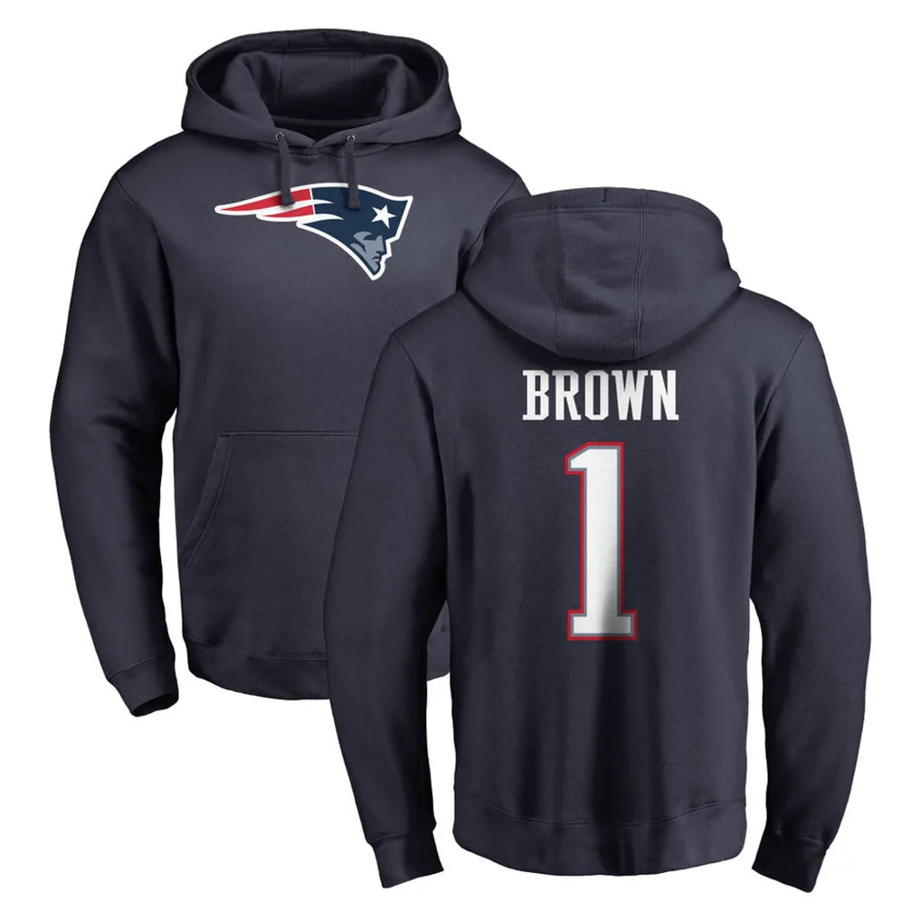 Parkc NE.Patriots #1 A.J. Brown Player Navy LOGO Pullover Hoodies Home Game Stitched Jerseys