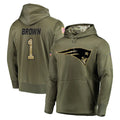 Parkc NE.Patriots #1 A.J. Brown Player Olive Salute to Service Pullover Hoodies Home Game Stitched Jerseys