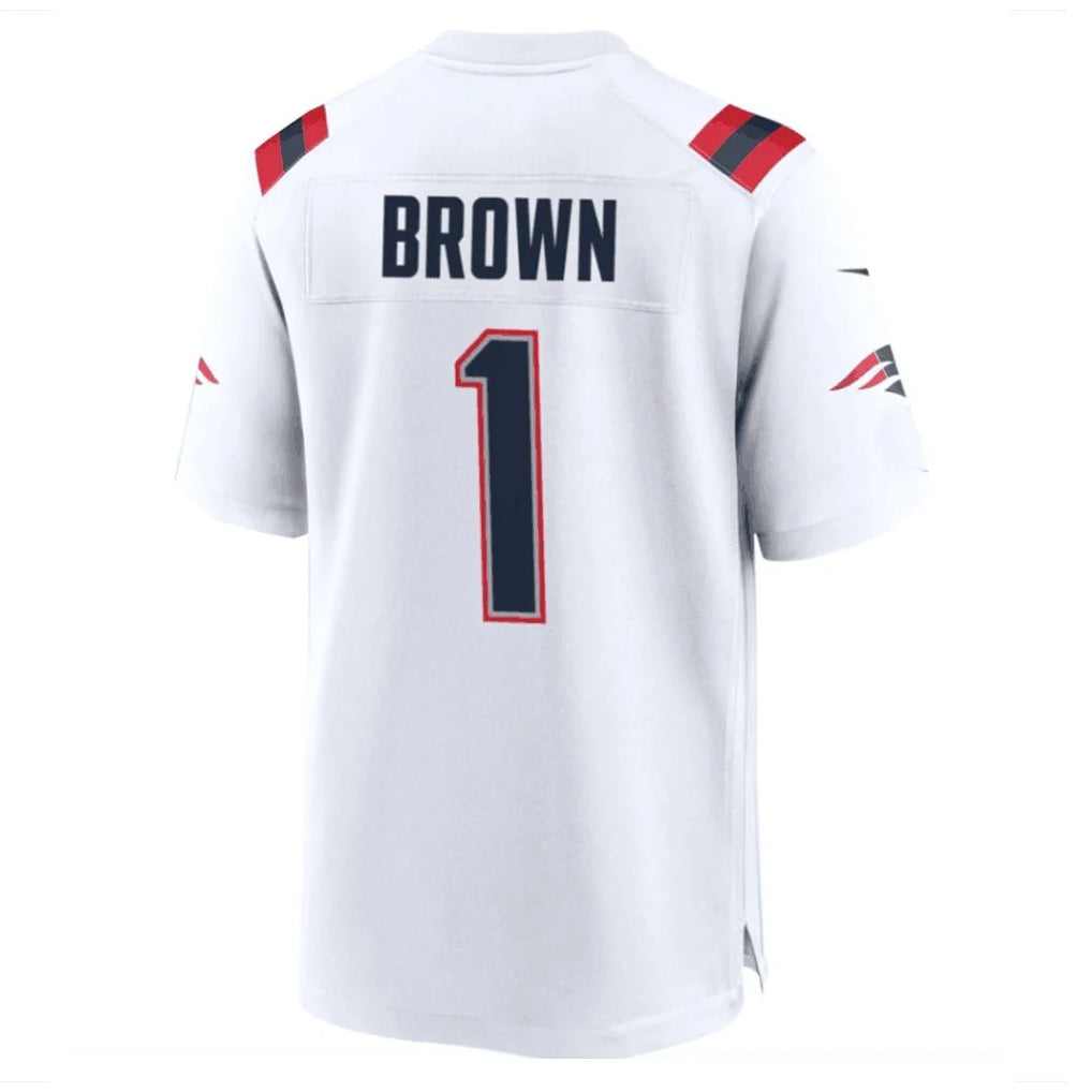 Parkc NE.Patriots #1 A.J. Brown Player White Home Game Stitched Jerseys