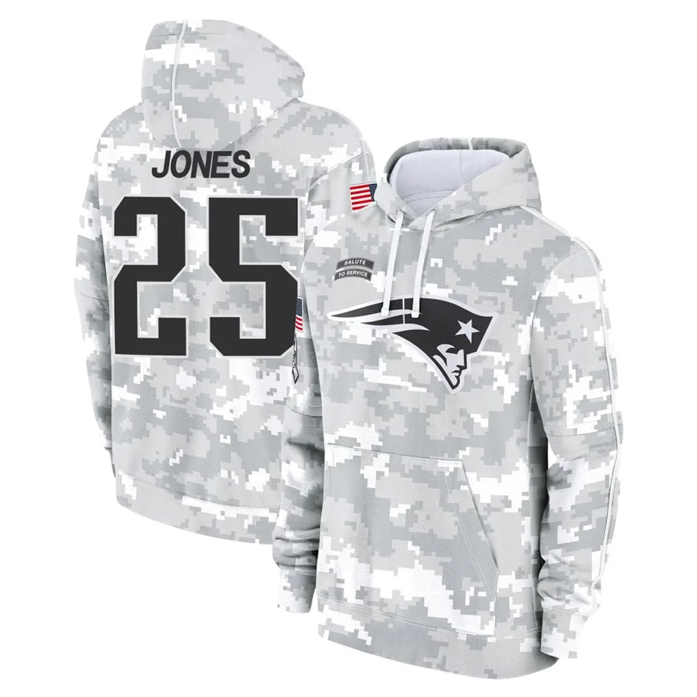 Parkc NE.Patriots #25 Marcus Jones Player Arctic Camo Salute to Service Pullover Hoodies Limited Game Stitched Jerseys