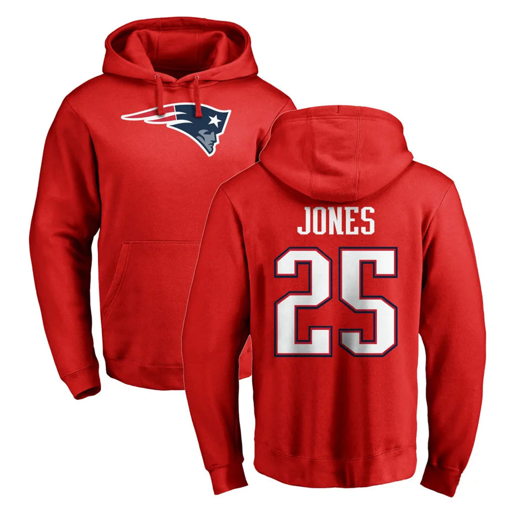 Parkc NE.Patriots #25 Marcus Jones Player Red LOGO Pullover Hoodies Home Game Stitched Jerseys