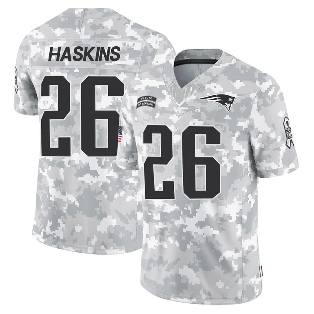 Parkc NE.Patriots #26 Hassan Haskins Player Arctic Camo Salute To Service Limited Game Stitched Jerseys
