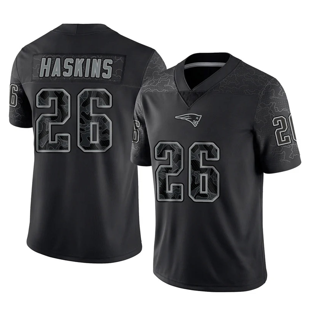Parkc NE.Patriots #26 Hassan Haskins Player Black Reflective LImited Home Game Stitched Jerseys