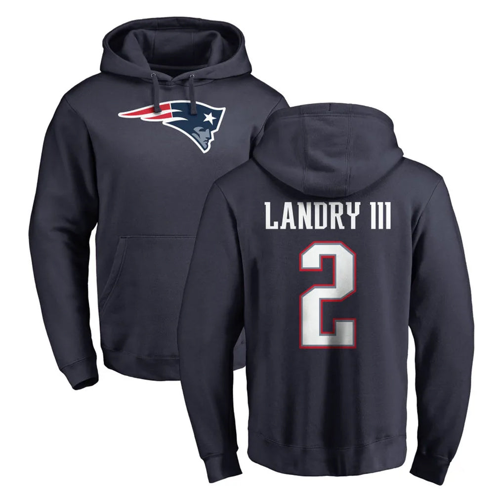 Parkc NE.Patriots #2 Harold Landry III Player Navy LOGO Pullover Hoodies Home Game Stitched Jerseys