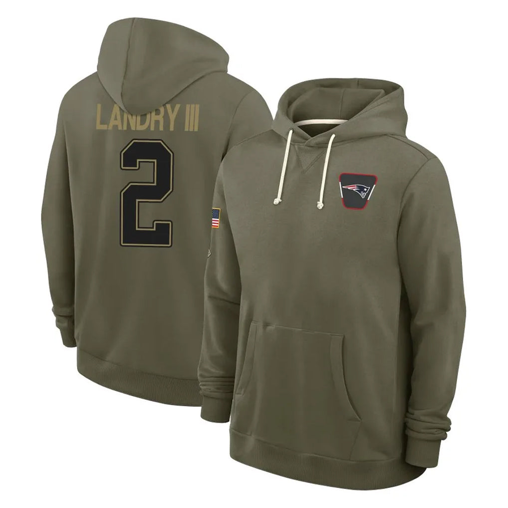 Parkc NE.Patriots #2 Harold Landry III Player Olive Salute to Service Pullover Hoodies Limited Stitched Jerseys