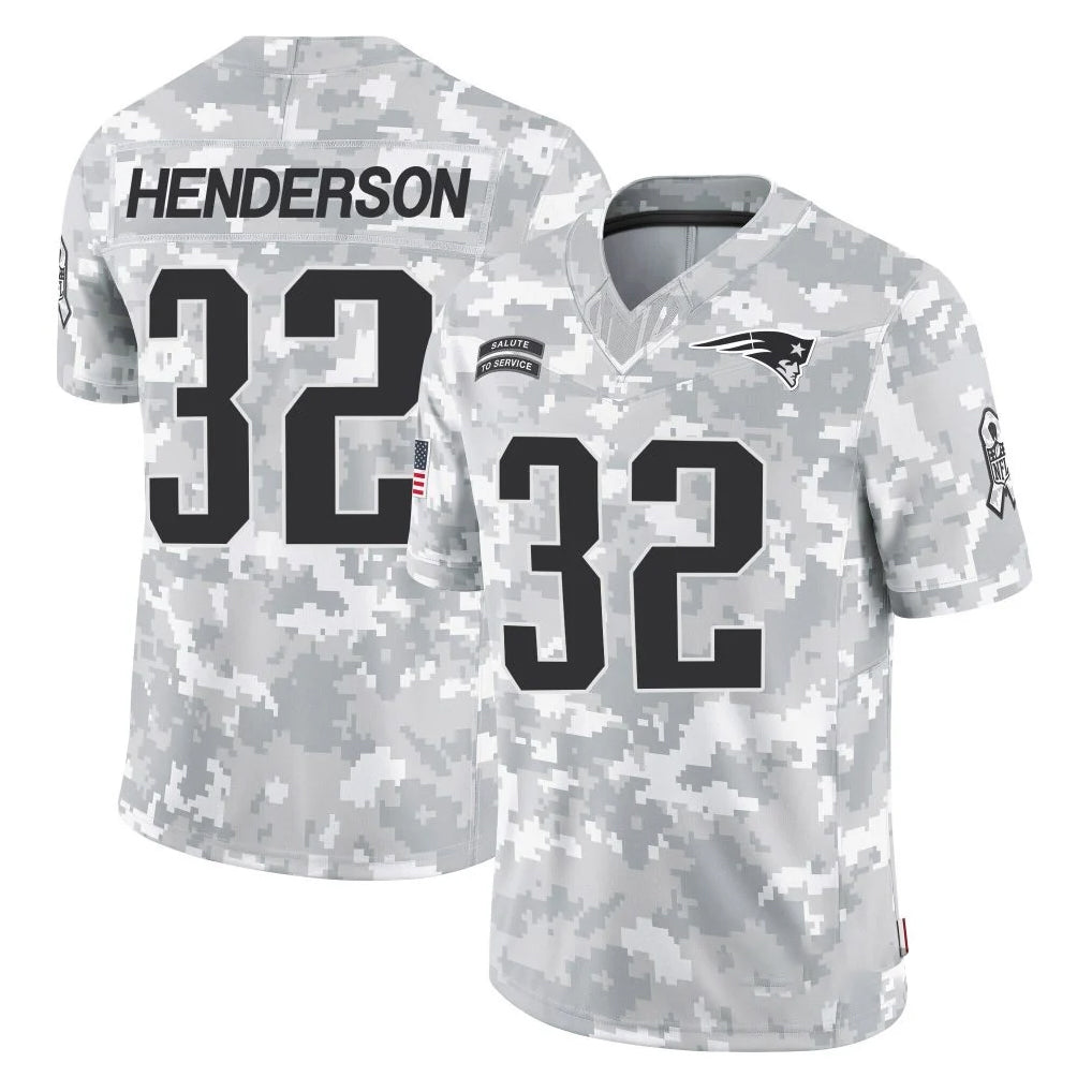 Parkc NE.Patriots #32 TreVeyon Henderson Player Arctic Camo Salute To Service Limited Game Stitched Jerseys