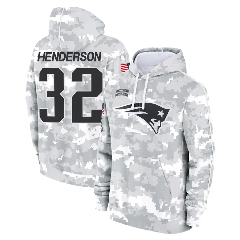 Parkc NE.Patriots #32 TreVeyon Henderson Player Arctic Camo Salute to Service Pullover Hoodies Limited Game Stitched Jerseys