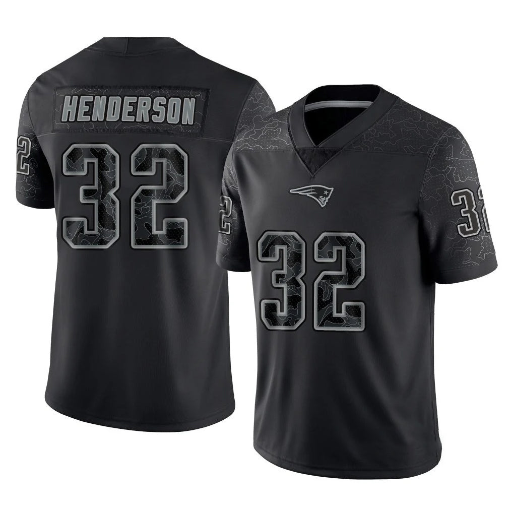 Parkc NE.Patriots #32 TreVeyon Henderson Player Black Reflective LImited Home Game Stitched Jerseys