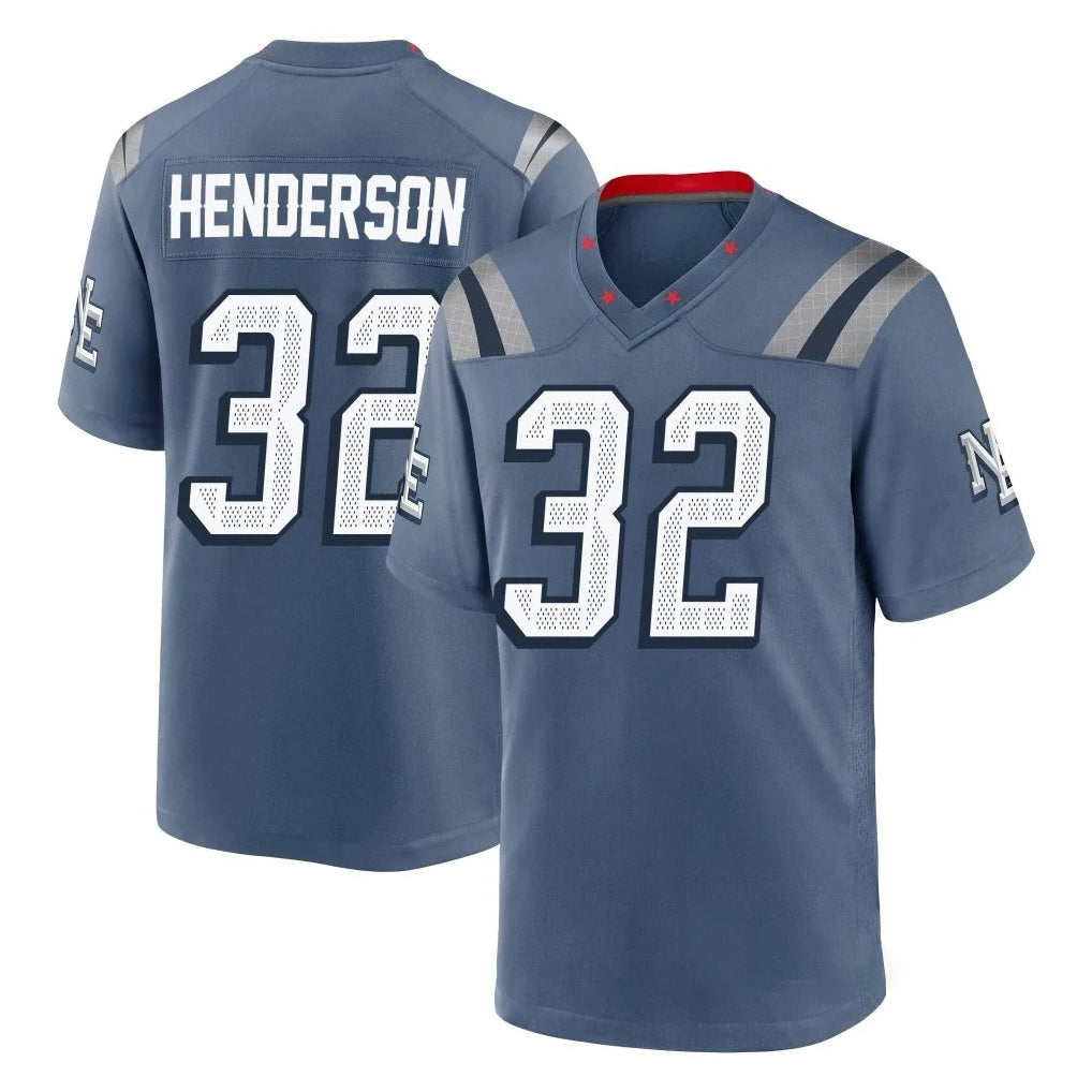 Parkc NE.Patriots #32 TreVeyon Henderson Player Blue Rivalries Collection Home Game Stitched Jerseys