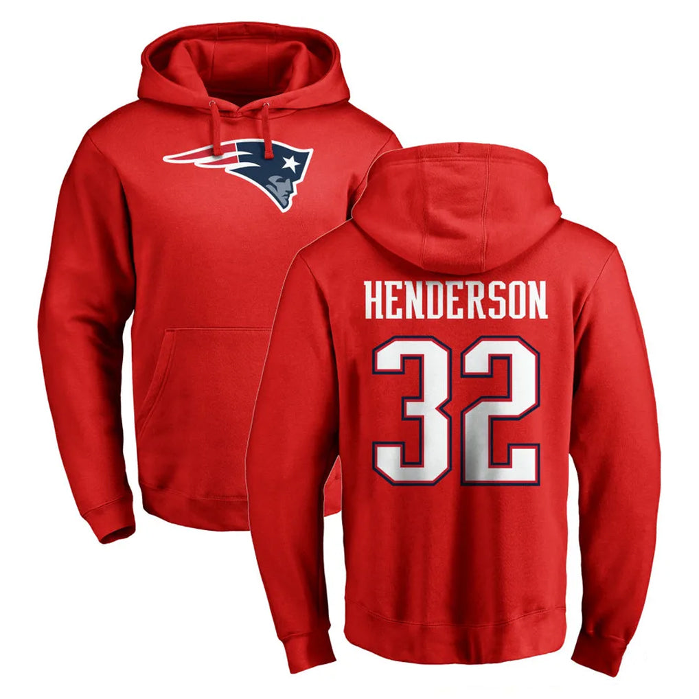 Parkc NE.Patriots #32 TreVeyon Henderson Player Red LOGO Pullover Hoodies Home Game Stitched Jerseys