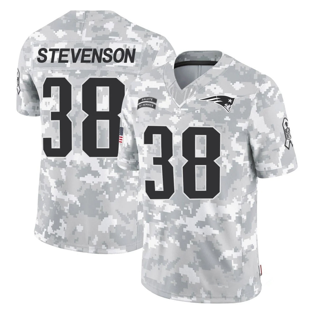 Parkc NE.Patriots #38 Rhamondre Stevenson Player Arctic Camo Salute To Service Limited Game Stitched Jerseys
