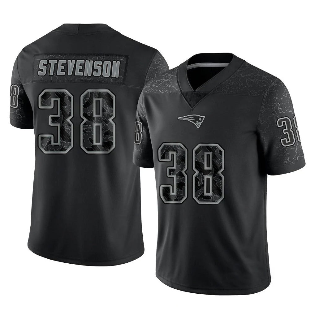 Parkc NE.Patriots #38 Rhamondre Stevenson Player Black Reflective LImited Home Game Stitched Jerseys