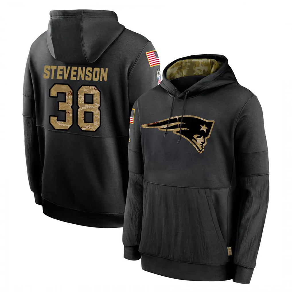 Parkc NE.Patriots #38 Rhamondre Stevenson Player Black Salute to Service Hoodies Limited Game Stitched Jerseys