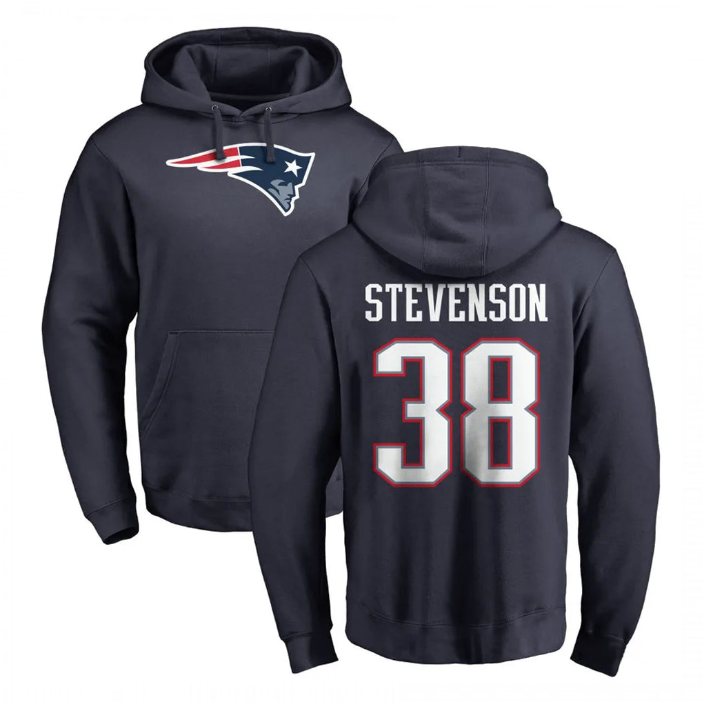 Parkc NE.Patriots #38 Rhamondre Stevenson Player Navy LOGO Pullover Hoodies Home Game Stitched Jerseys