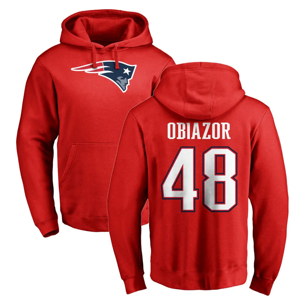 Parkc NE.Patriots #48 Namdi Obiazor Player Red LOGO Pullover Hoodies Home Game Stitched Jerseys