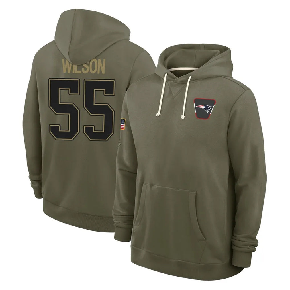 Parkc NE.Patriots #55 Jared Wilson Player Olive Salute to Service Pullover Hoodies Limited Stitched Jerseys
