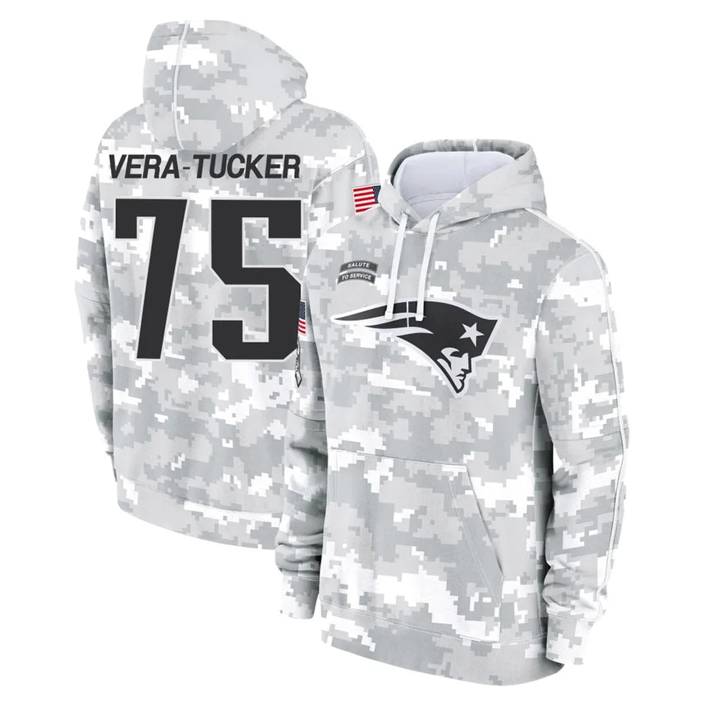 Parkc NE.Patriots #75 Alijah Vera-Tucker Player Arctic Camo Salute to Service Pullover Hoodies Limited Game Stitched Jerseys