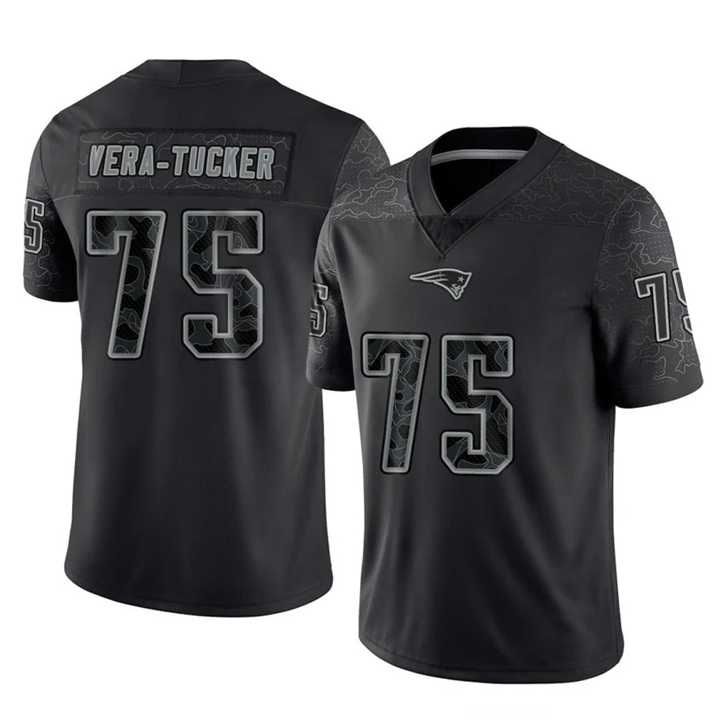 Parkc NE.Patriots #75 Alijah Vera-Tucker Player Black Reflective LImited Home Game Stitched Jerseys
