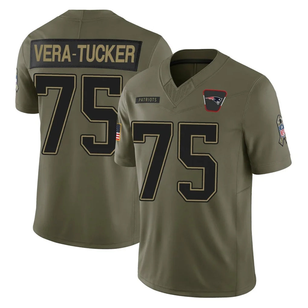 Parkc NE.Patriots #75 Alijah Vera-Tucker Player Olive 2025 Salute To Service Limited Stitched Jerseys