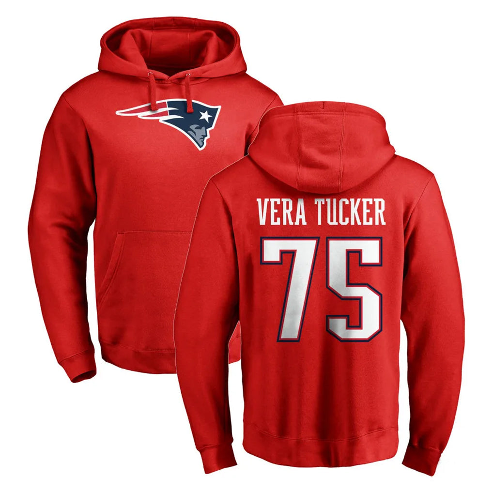 Parkc NE.Patriots #75 Alijah Vera-Tucker Player Red LOGO Pullover Hoodies Home Game Stitched Jerseys