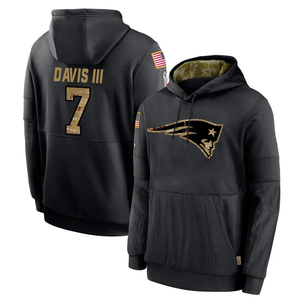 Parkc NE.Patriots #7 Carlton Davis III Player Black Salute to Service Hoodies Limited Game Stitched Jerseys