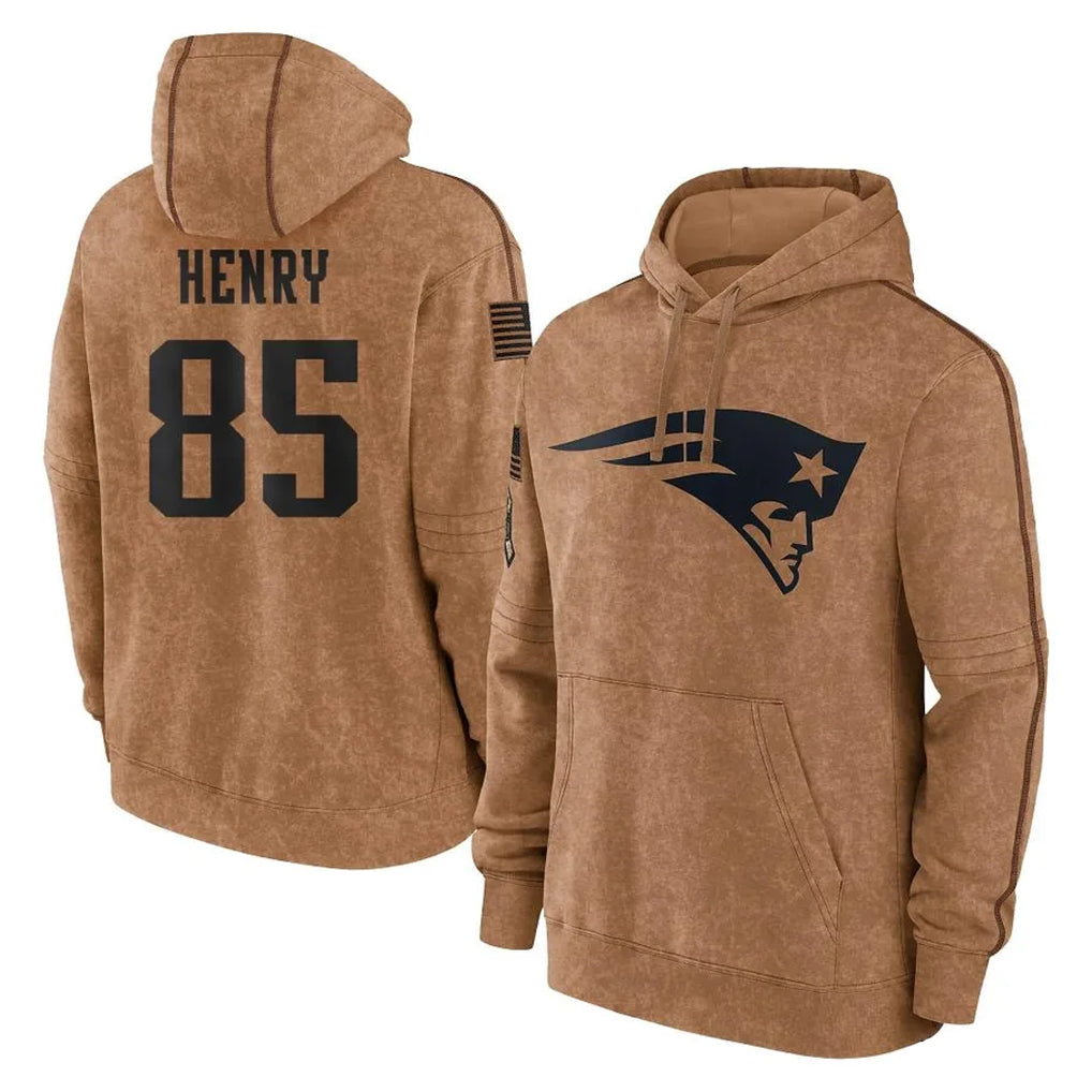 Parkc NE.Patriots #85 Hunter Henry Player Brown Salute to Service Pullover Hoodies Limited Game Stitched Jerseys