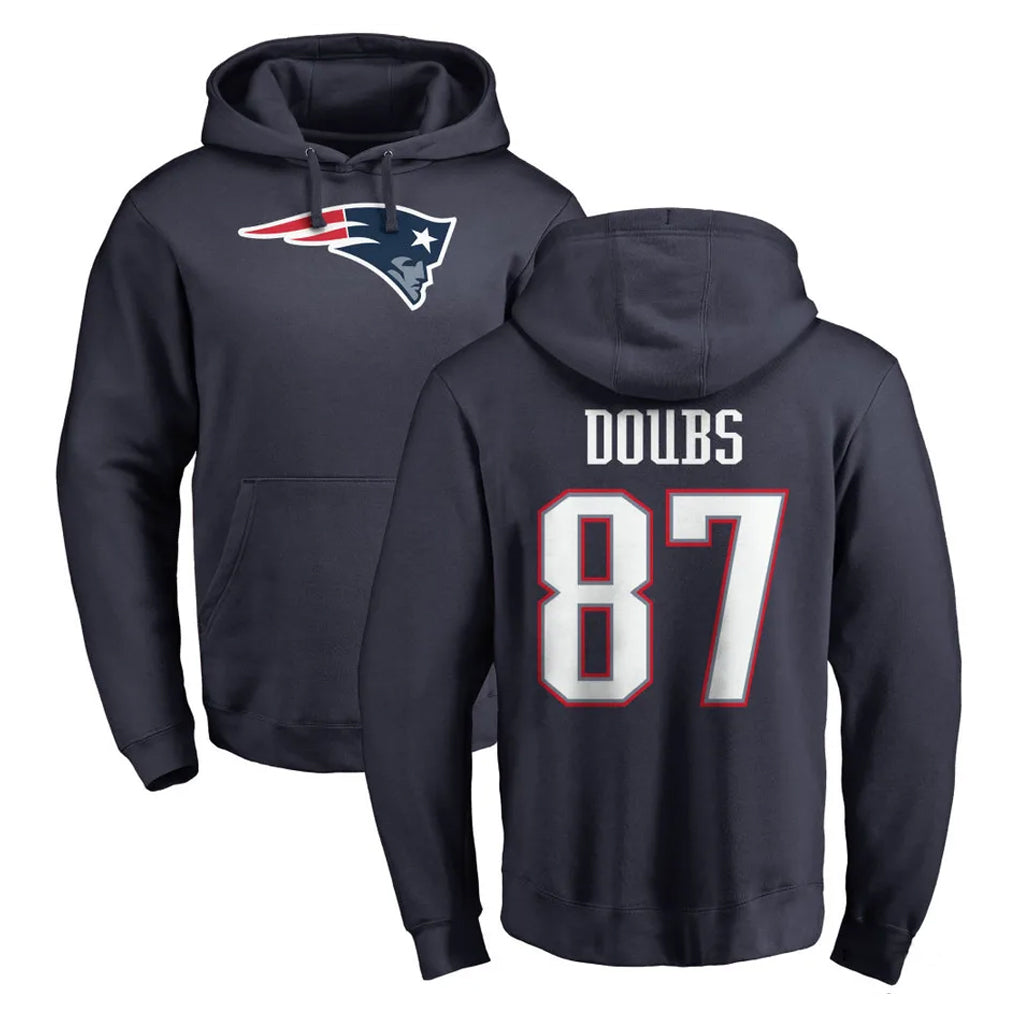 Parkc NE.Patriots #87 Romeo Doubs Player Navy LOGO Pullover Hoodies Home Game Stitched Jerseys