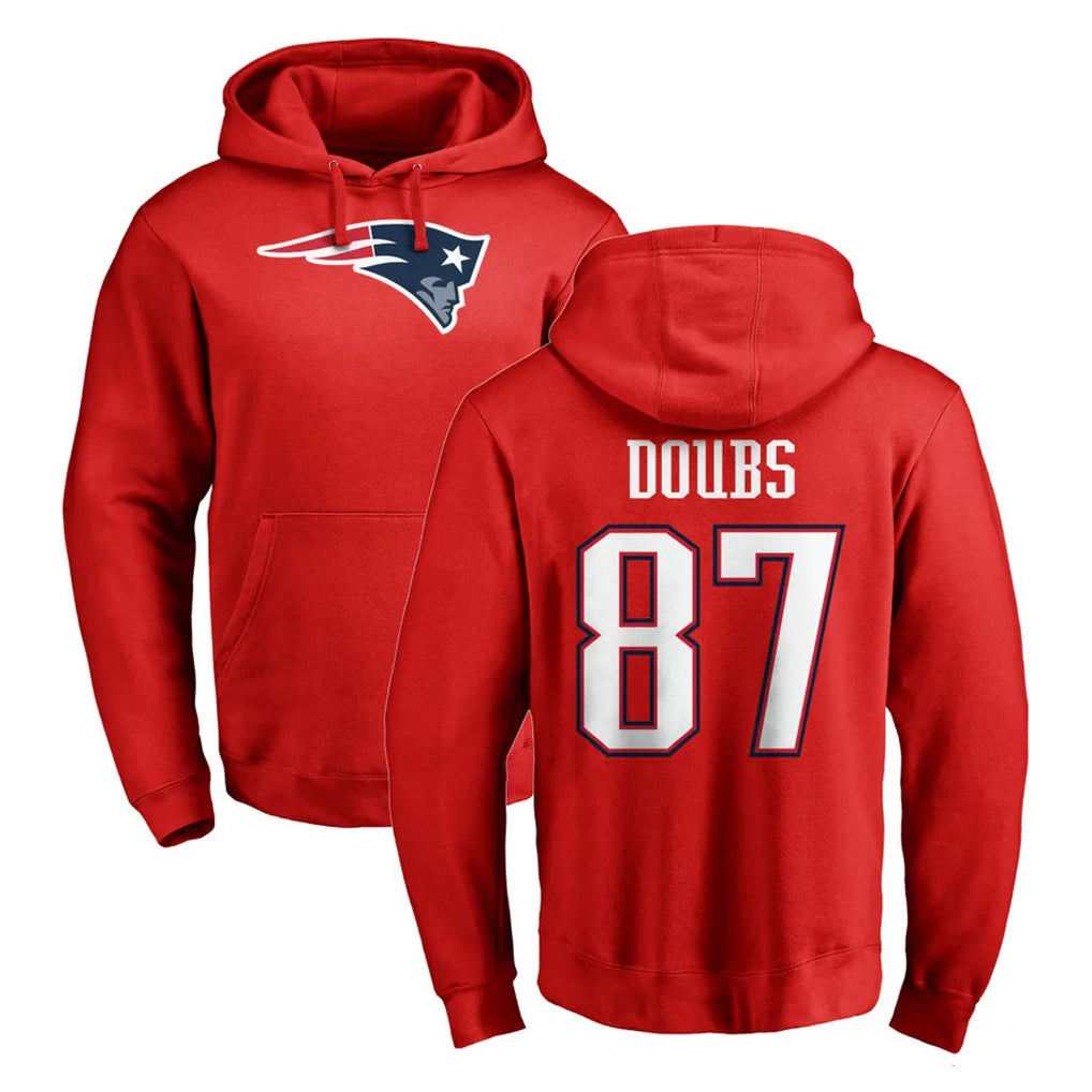 Parkc NE.Patriots #87 Romeo Doubs Player Red LOGO Pullover Hoodies Home Game Stitched Jerseys