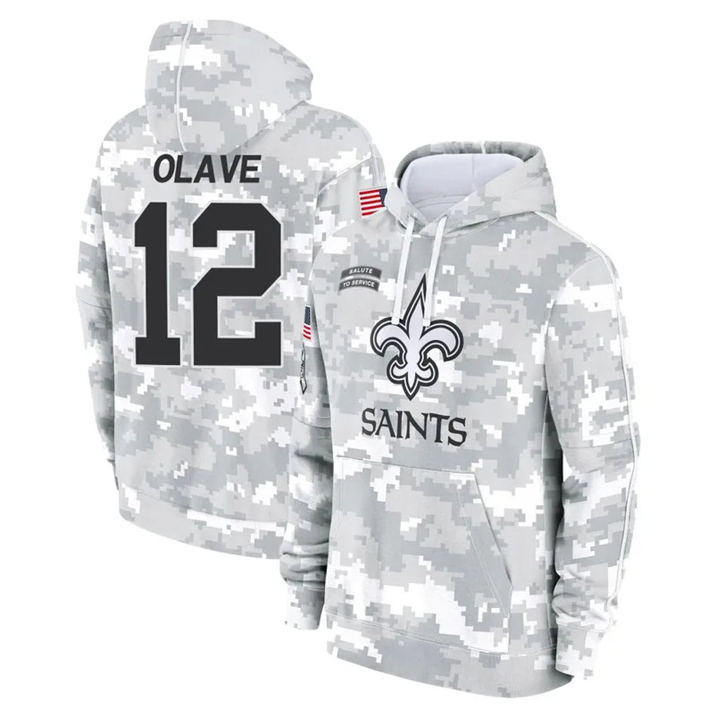 Parkc NO.Saints #12 Chris Olave Player Arctic Camo Salute to Service Pullover Hoodies Limited Game Stitched Jerseys