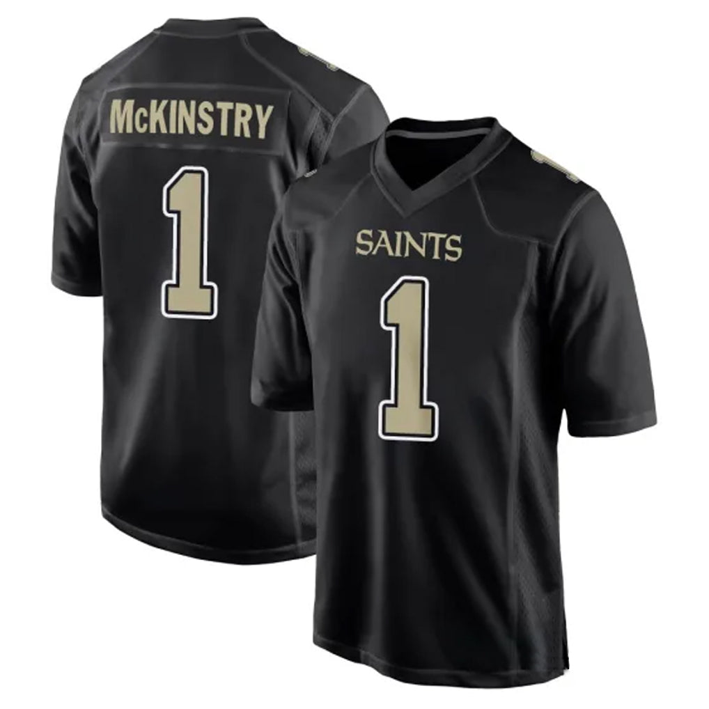 Parkc NO.Saints #1 Kool-Aid McKinstry Player Black Carbon Fashion Home Game Stitched Jerseys