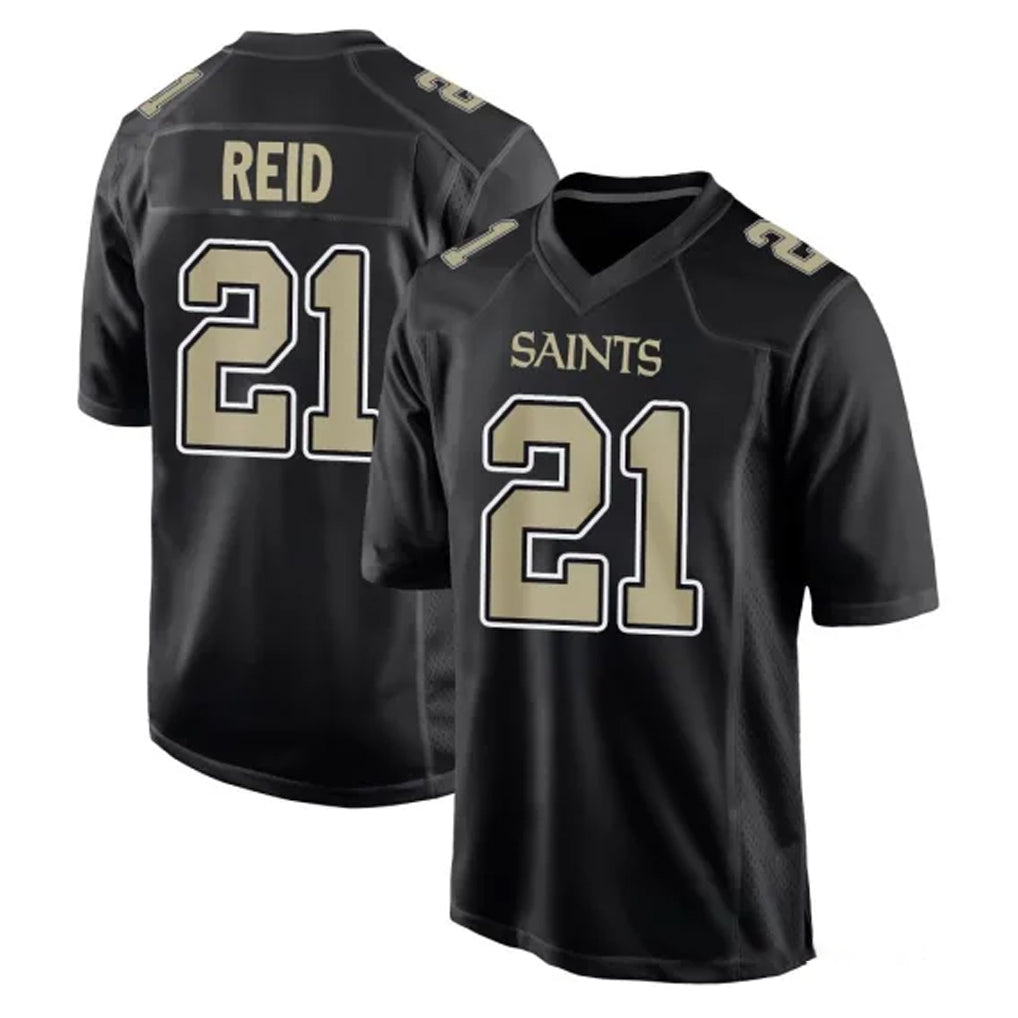 Parkc NO.Saints #21 Justin Reid Player Black Carbon Fashion Home Game Stitched Jerseys