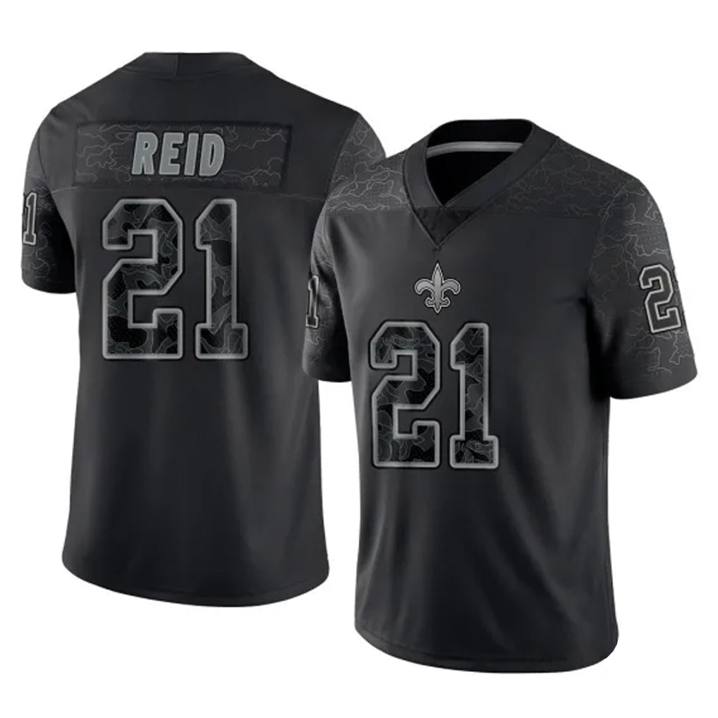Parkc NO.Saints #21 Justin Reid Player Black Limited Reflective Home Game Stitched Jerseys