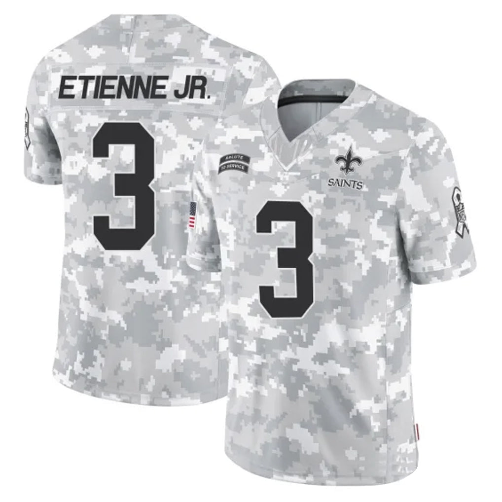 Parkc NO.Saints #3 Travis Etienne Jr. Player Arctic Camo Salute To Service Limited Game Stitched Jerseys