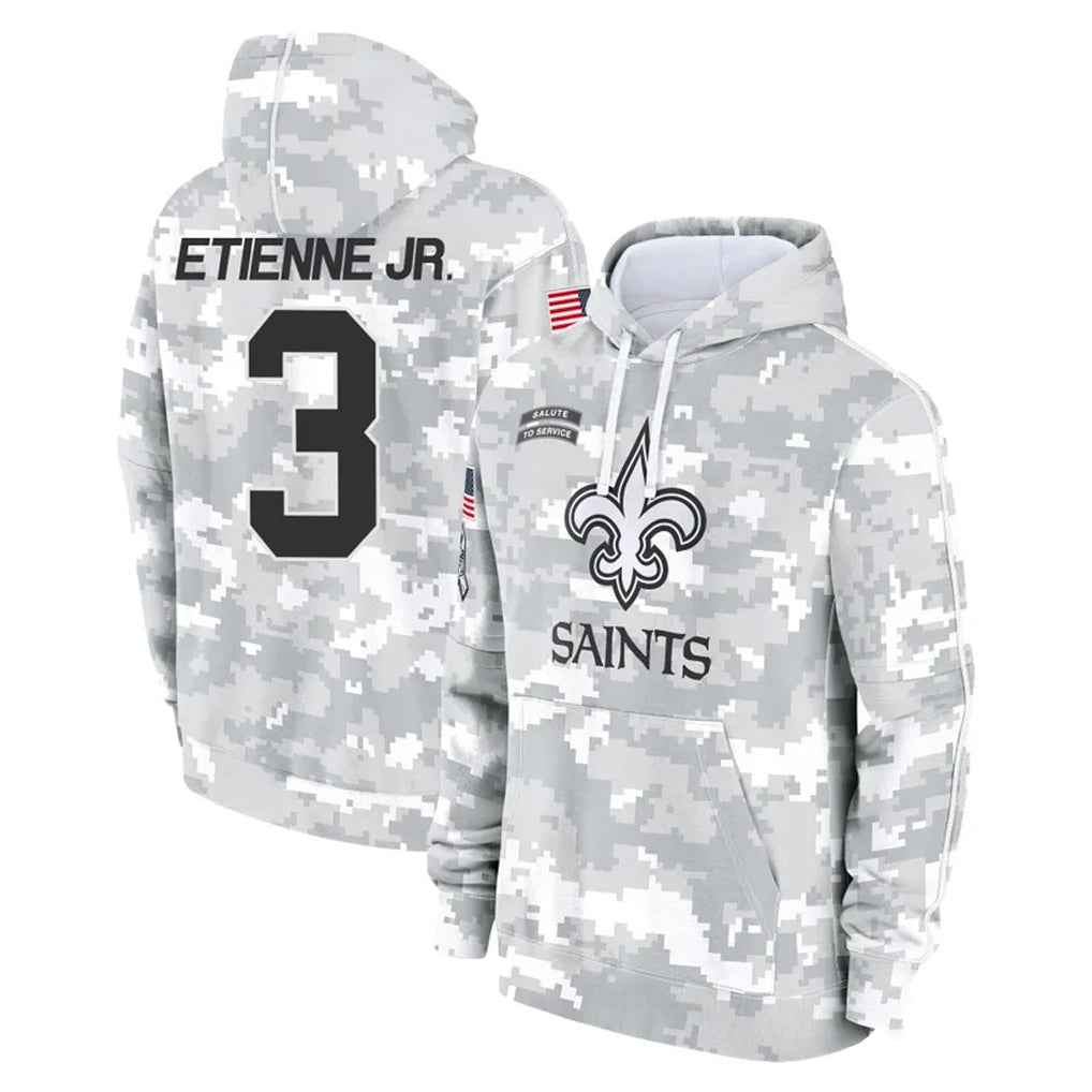 Parkc NO.Saints #3 Travis Etienne Jr. Player Arctic Camo Salute to Service Pullover Hoodies Limited Game Stitched Jerseys