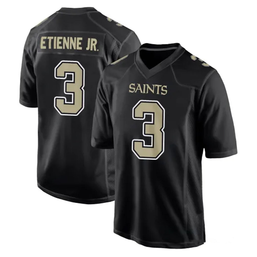 Parkc NO.Saints #3 Travis Etienne Jr. Player Black Carbon Fashion Home Game Stitched Jerseys