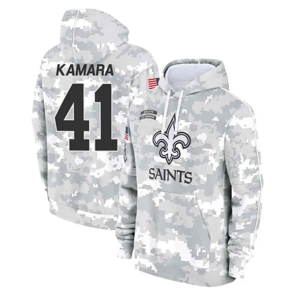 Parkc NO.Saints #41 Alvin Kamara Player Arctic Camo Salute to Service Pullover Hoodies Limited Game Stitched Jerseys