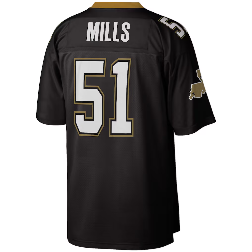 Parkc NO.Saints  #51 Sam Mills Mitchell & Ness Black Legacy Replica Stitched Puhic Jersey