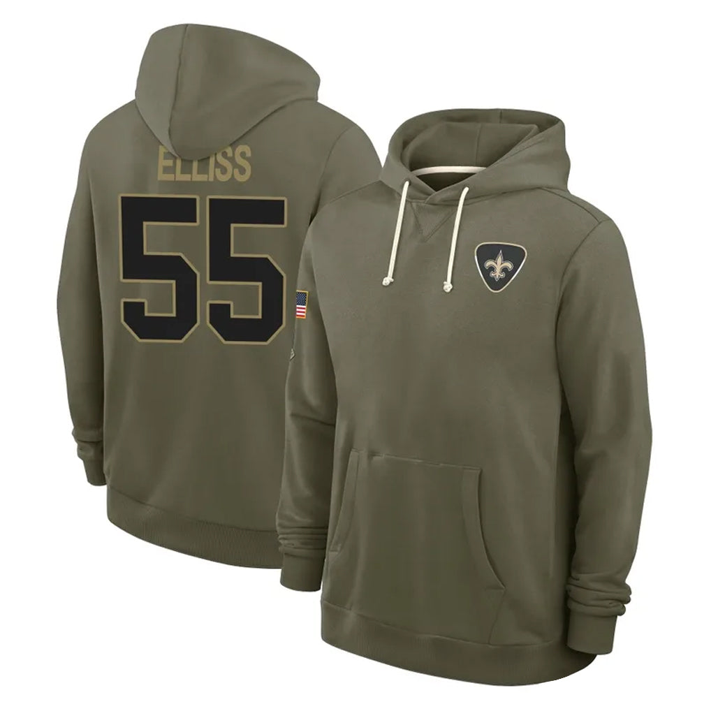 Parkc NO.Saints #55 Kaden Elliss Player Olive Salute to Service Pullover Hoodies Limited Stitched Jerseys